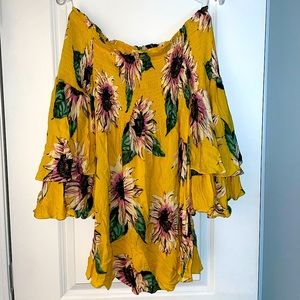 Yellow long sleeve off shoulder dress floral